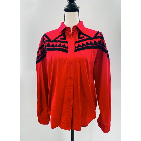 Side Saddle Vintage  Red Western/ Aztec 90's Button Down Shirt - Picture 1 of 8